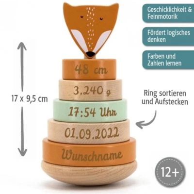 Elefantasie Stapelturm Holz Fuchs Mit Namen Graviert 2 Elefantasie Stapelturm Holz Fuchs Mit Namen Graviert – Bild 2