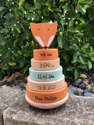 Elefantasie Stapelturm Holz Fuchs Mit Namen Graviert 3 Elefantasie Stapelturm Holz Fuchs Mit Namen Graviert – Bild 3