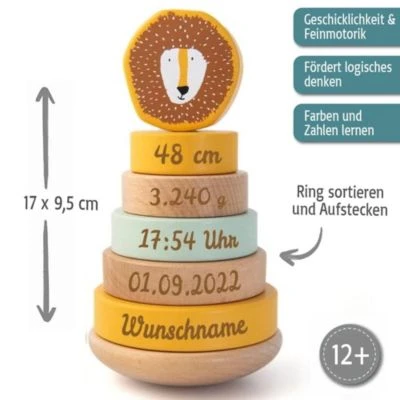 Elefantasie Stapelturm Holz Löwe Mit Namen Graviert 2 Elefantasie Stapelturm Holz Löwe Mit Namen Graviert – Bild 2
