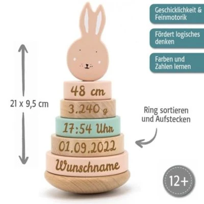 Elefantasie Stapelturm Holz Hase Mit Namen Graviert 2 Elefantasie Stapelturm Holz Hase Mit Namen Graviert – Bild 2
