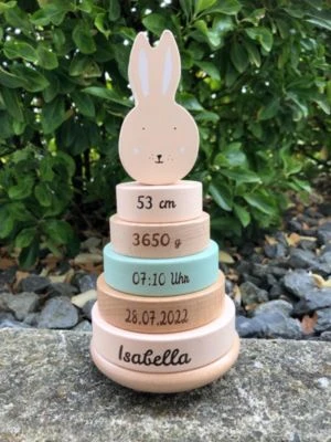 Elefantasie Stapelturm Holz Hase Mit Namen Graviert 3 Elefantasie Stapelturm Holz Hase Mit Namen Graviert – Bild 3
