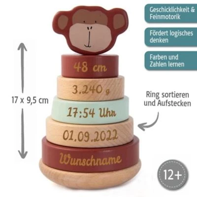 Elefantasie Stapelturm Holz Affe Mit Namen Graviert 2 Elefantasie Stapelturm Holz Affe Mit Namen Graviert – Bild 2
