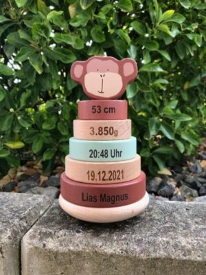 Elefantasie Stapelturm Holz Affe Mit Namen Graviert 3 Elefantasie Stapelturm Holz Affe Mit Namen Graviert – Bild 3