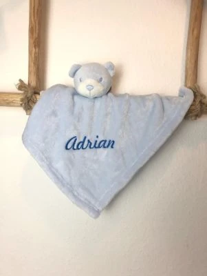 Elefantasie Schnuffeltuch Mit Name Bestickt Bär Hellblau 3 Elefantasie Schnuffeltuch Mit Name Bestickt Bär Hellblau – Bild 3