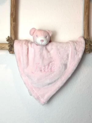 Elefantasie Schnuffeltuch Mit Name Bestickt Bär Rosa 2 Elefantasie Schnuffeltuch Mit Name Bestickt Bär Rosa – Bild 2